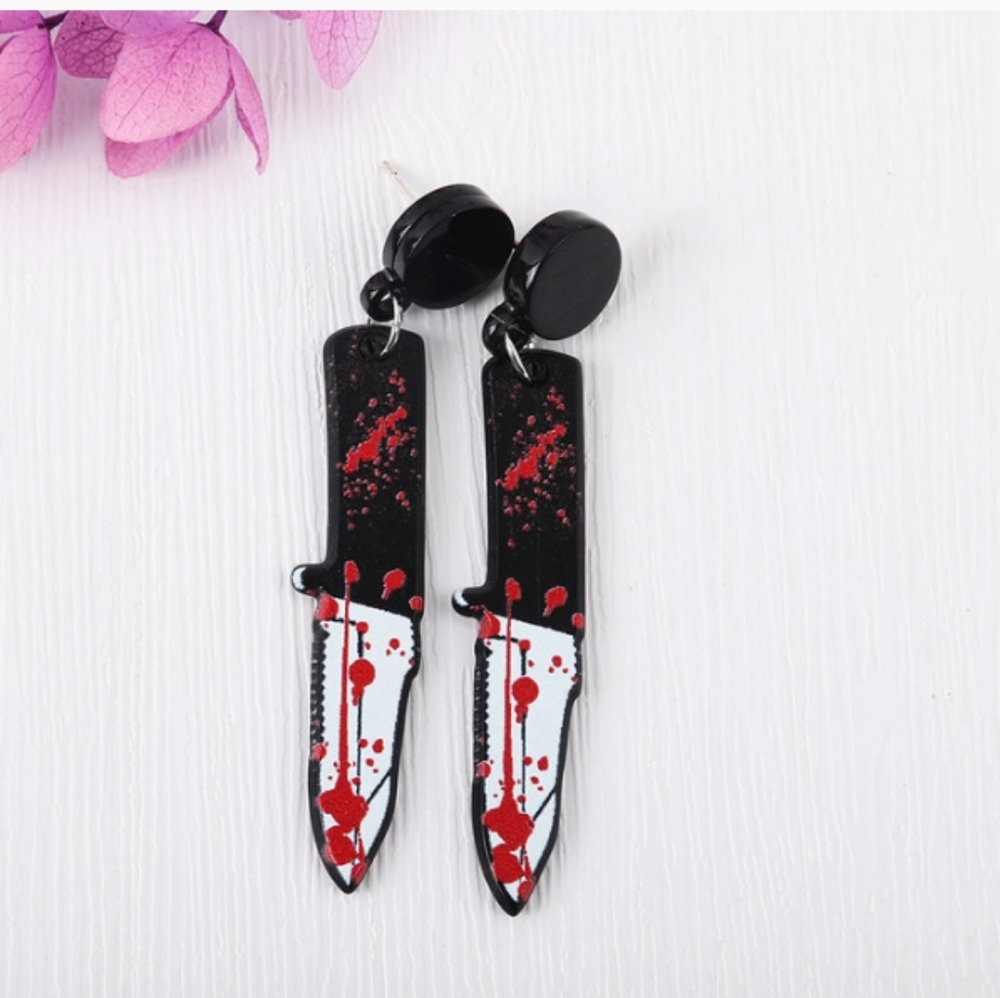 Halloween Horror Bleeding Knife Earrings